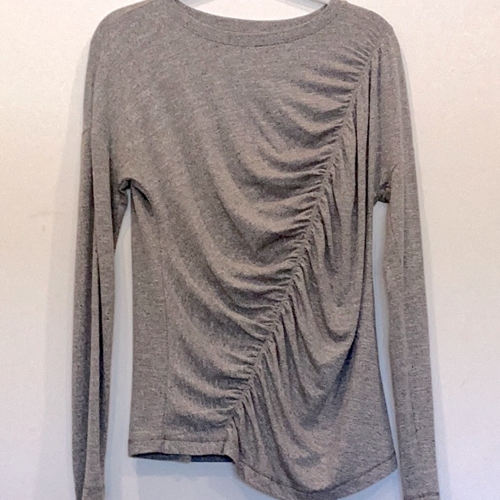 Zella. Heather Grey drop shoulder ruched asymmetrical tunic top..
